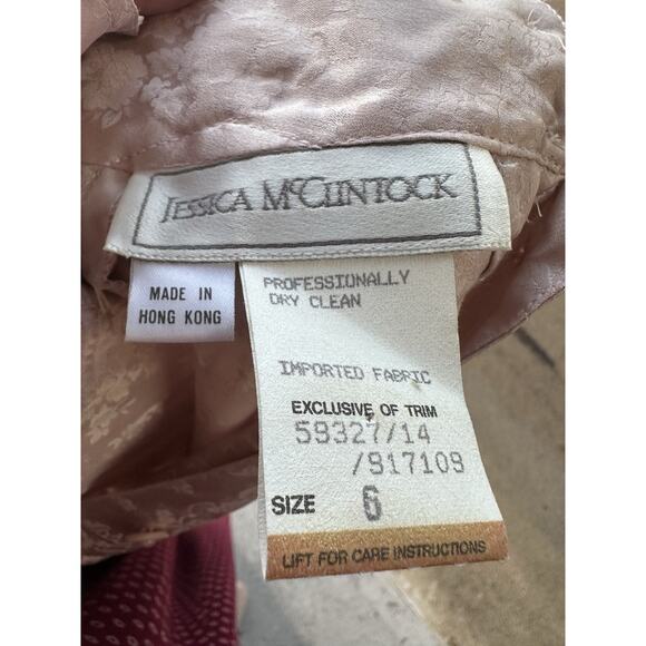 VTG JESSICA McCLINTOCK Pink Silk Lace Prairie Dress High Neck Victorian Cottage - Picture 8 of 16